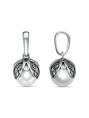 Подвеска бижутерия, покрытие - серебрение с оксидированием, вставка - имитация жемчуга