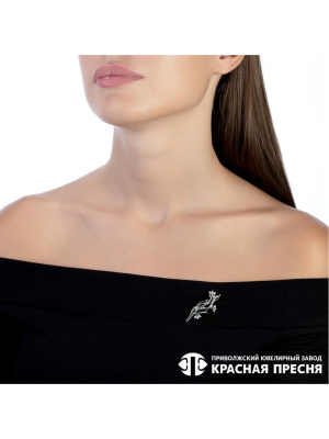 Брошь серебро 925 пробы, покрытие - оксидирование, вставка - фианит (недрагоценный камень)