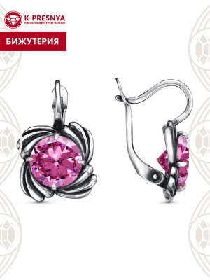 Серьги бижутерия, покрытие - серебрение с оксидированием, вставка - фианит (недрагоценный камень)