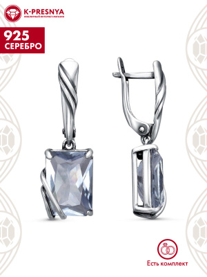 Серьги серебро 925 пробы, покрытие - оксидирование, вставка - искусственный дымчатый кварц