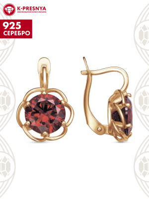 Серьги серебро 925 пробы, покрытие - золочение, вставка - фианит (недрагоценный камень)