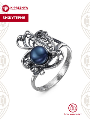 Кольцо бижутерия, покрытие - серебрение с оксидированием, вставка - культивированный жемчуг