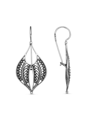 Серьги серебро 925 пробы, покрытие - оксидирование, без вставок