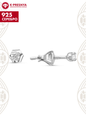 Серьги серебро 925 пробы, без покрытия, вставка - фианит (недрагоценный камень)