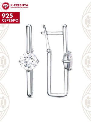 Серьги серебро 925 пробы, покрытие - платинирование, вставка - фианит (недрагоценный камень)