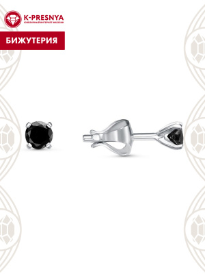 Серьги бижутерия, покрытие - серебрение, вставка - фианит (недрагоценный камень)