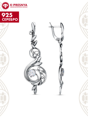 Серьги серебро 925 пробы, покрытие - оксидирование, вставка - фианит (недрагоценный камень)