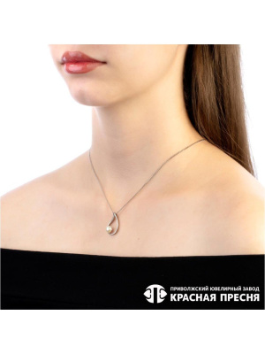Колье серебро 925 пробы, покрытие - родирование, вставка - культивированный жемчуг