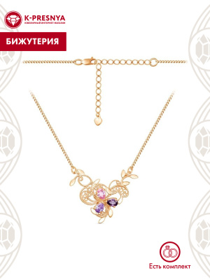Колье бижутерия, покрытие - золочение, вставка - фианит (недрагоценный камень)