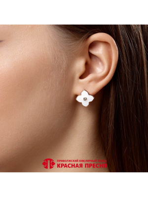 Серьги серебро 925 пробы, покрытие - золочение, отделка - эмаль, вставка - стекло ювелирное preciosa