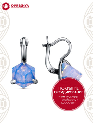 Серьги серебро 925 пробы, покрытие - оксидирование, вставка - стекло ювелирное собственной огранки