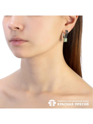 Серьги серебро 925 пробы, покрытие - оксидирование, вставка - везувиан