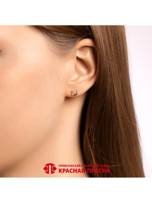 Серьги серебро 925 пробы, покрытие - золочение, отделка - эмаль, вставка - фианит (недрагоценный камень)