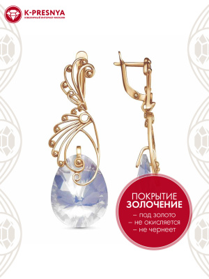 Серьги серебро 925 пробы, покрытие - золочение, вставка - стекло ювелирное собственной огранки