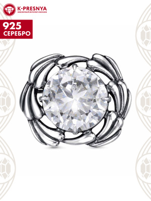 Брошь серебро 925 пробы, покрытие - оксидирование, вставка - фианит (недрагоценный камень)