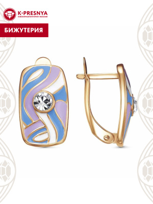 Серьги бижутерия, покрытие - золочение, отделка - эмаль, вставка - стекло ювелирное preciosa