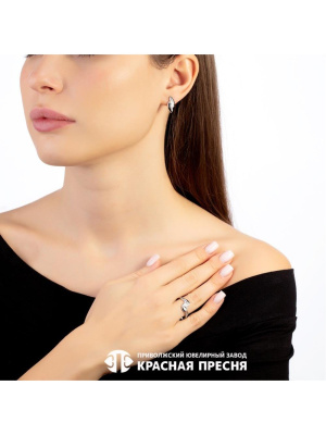 Серьги серебро 925 пробы, покрытие - родирование, вставка - фианит (недрагоценный камень)