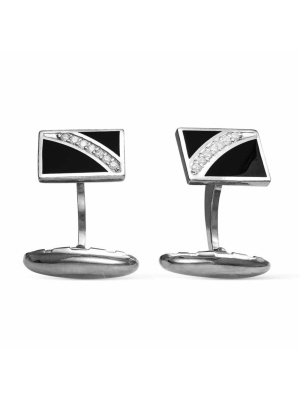 Запонки серебро 925 пробы, покрытие - оксидирование, отделка - эмаль, вставка - фианит (недрагоценный камень)