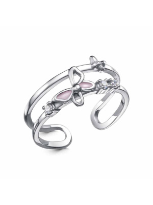 Кольцо серебро 925 пробы, покрытие - родирование, отделка - эмаль, вставка - фианит (недрагоценный камень)