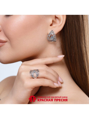 Серьги бижутерия, покрытие - серебрение с оксидированием, без вставок