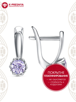 Серьги серебро 925 пробы, покрытие - платинирование, вставка - фианит (недрагоценный камень)