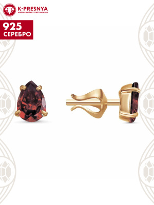 Серьги серебро 925 пробы, покрытие - золочение, вставка - фианит (недрагоценный камень)