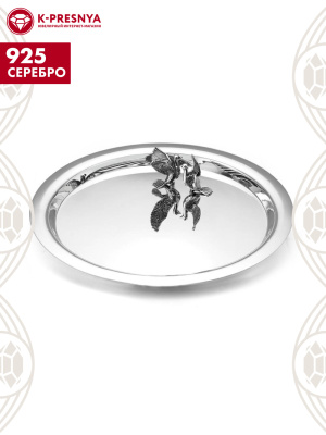 Поднос "с голубями" серебро 925 пробы, покрытие - оксидирование, без вставок