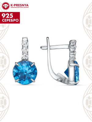 Серьги серебро 925 пробы, покрытие - родирование, вставка - фианит (недрагоценный камень)