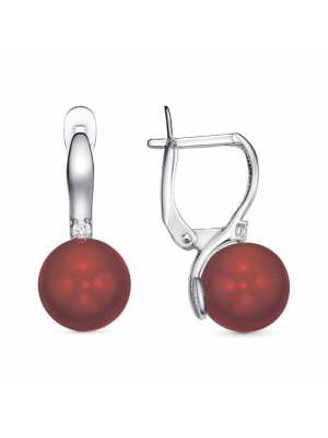 Серьги бижутерия, покрытие - платинирование, вставка - имитация жемчуга, фианит (недрагоценный камень)