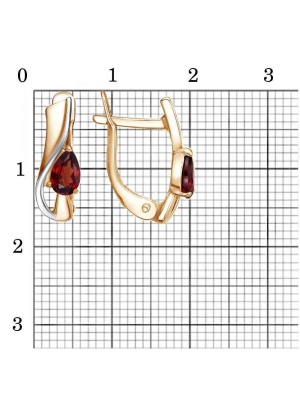 Серьги серебро 925 пробы, покрытие - золочение, выборочное родирование, вставка - гранат (полудрагоценный камень)