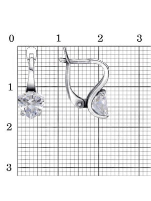 Серьги бижутерия, покрытие - серебрение с оксидированием, вставка - фианит (недрагоценный камень)