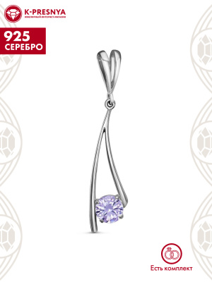 Подвеска серебро 925 пробы, покрытие - платинирование, вставка - фианит (недрагоценный камень)