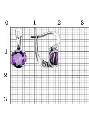Серьги бижутерия, покрытие - серебрение с оксидированием, вставка - фианит (недрагоценный камень)