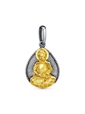 Подвеска "будда" бижутерия, покрытие - серебрение с оксидированием, выборочное золочение, без вставок