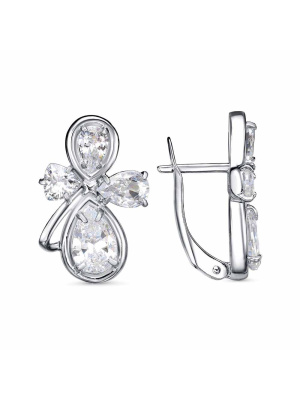 Серьги бижутерия, покрытие - платинирование, вставка - фианит (недрагоценный камень)