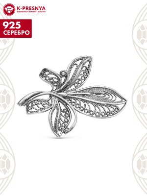 Брошь серебро 925 пробы, покрытие - оксидирование, без вставок