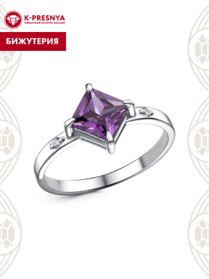 Кольцо бижутерия, покрытие - платинирование, вставка - фианит (недрагоценный камень)