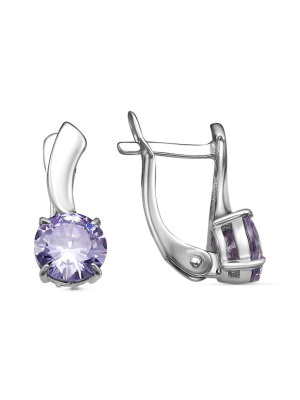 Серьги бижутерия, покрытие - серебрение, вставка - фианит (недрагоценный камень)