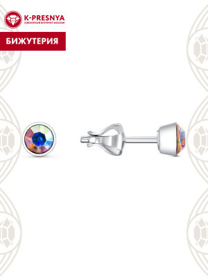 Серьги бижутерия, покрытие - серебрение, вставка - стекло ювелирное preciosa
