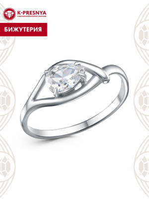 Кольцо бижутерия, покрытие - платинирование, вставка - фианит (недрагоценный камень)