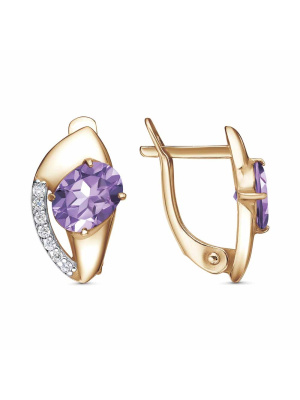 Серьги бижутерия, покрытие - золочение, вставка - фианит (недрагоценный камень)