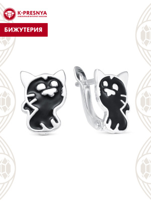 Серьги бижутерия, покрытие - серебрение, отделка - эмаль, без вставок