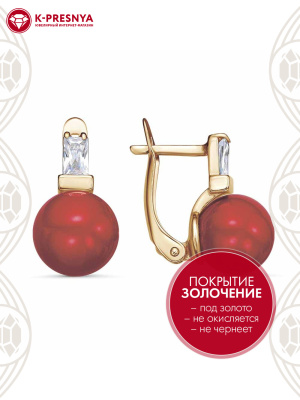 Серьги бижутерия, покрытие - золочение, вставка - имитация жемчуга, фианит (недрагоценный камень)