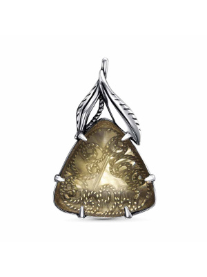 Брошь бижутерия, покрытие - серебрение с оксидированием, вставка - стекло ювелирное собственной огранки