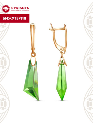 Серьги бижутерия, покрытие - золочение, вставка - стекло ювелирное собственной огранки