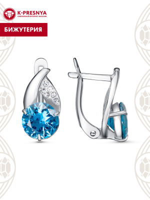 Серьги бижутерия, покрытие - платинирование, вставка - стекло ювелирное preciosa, фианит (недрагоценный камень)
