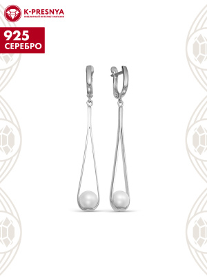Серьги серебро 925 пробы, покрытие - родирование, вставка - имитация жемчуга