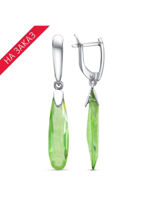 Серьги серебро 925 пробы, покрытие - платинирование, вставка - стекло ювелирное собственной огранки