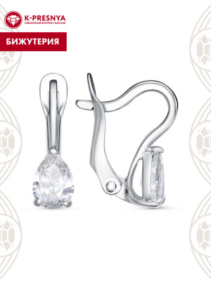 Серьги бижутерия, покрытие - платинирование, вставка - фианит (недрагоценный камень)