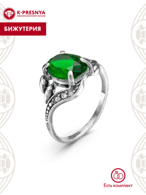 Кольцо бижутерия, покрытие - серебрение с оксидированием, вставка - стекло ювелирное, стекло ювелирное preciosa